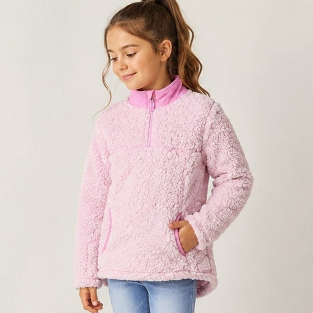 Violet Sherpa Quarter Zip Pullover Fleece Girls 14 16 Cozy Kid Preppy Modern NWT